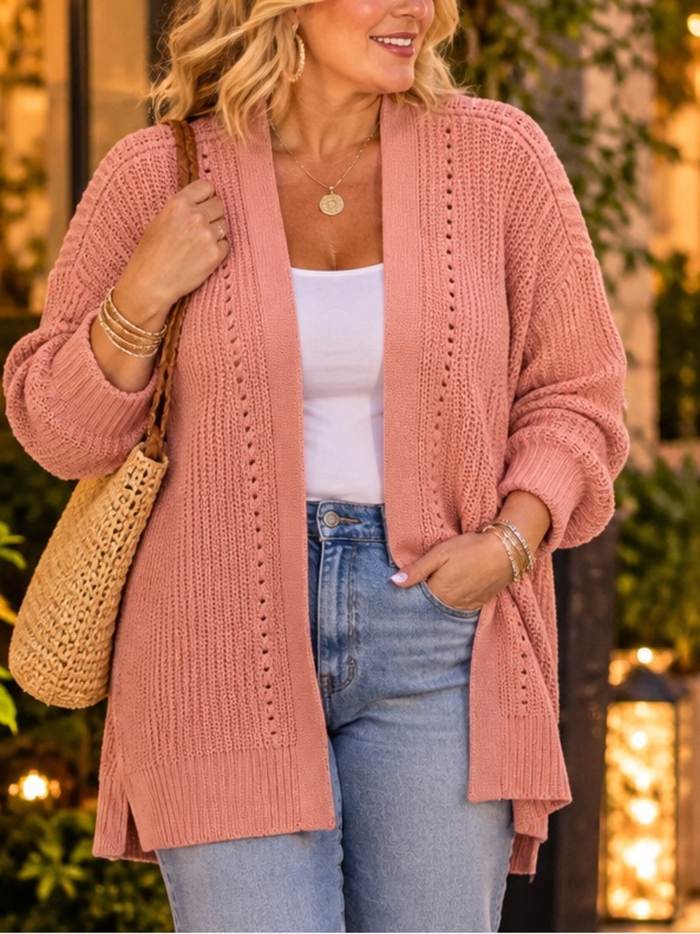 Free People Dusty Rose Open-Front Knit Cardigan